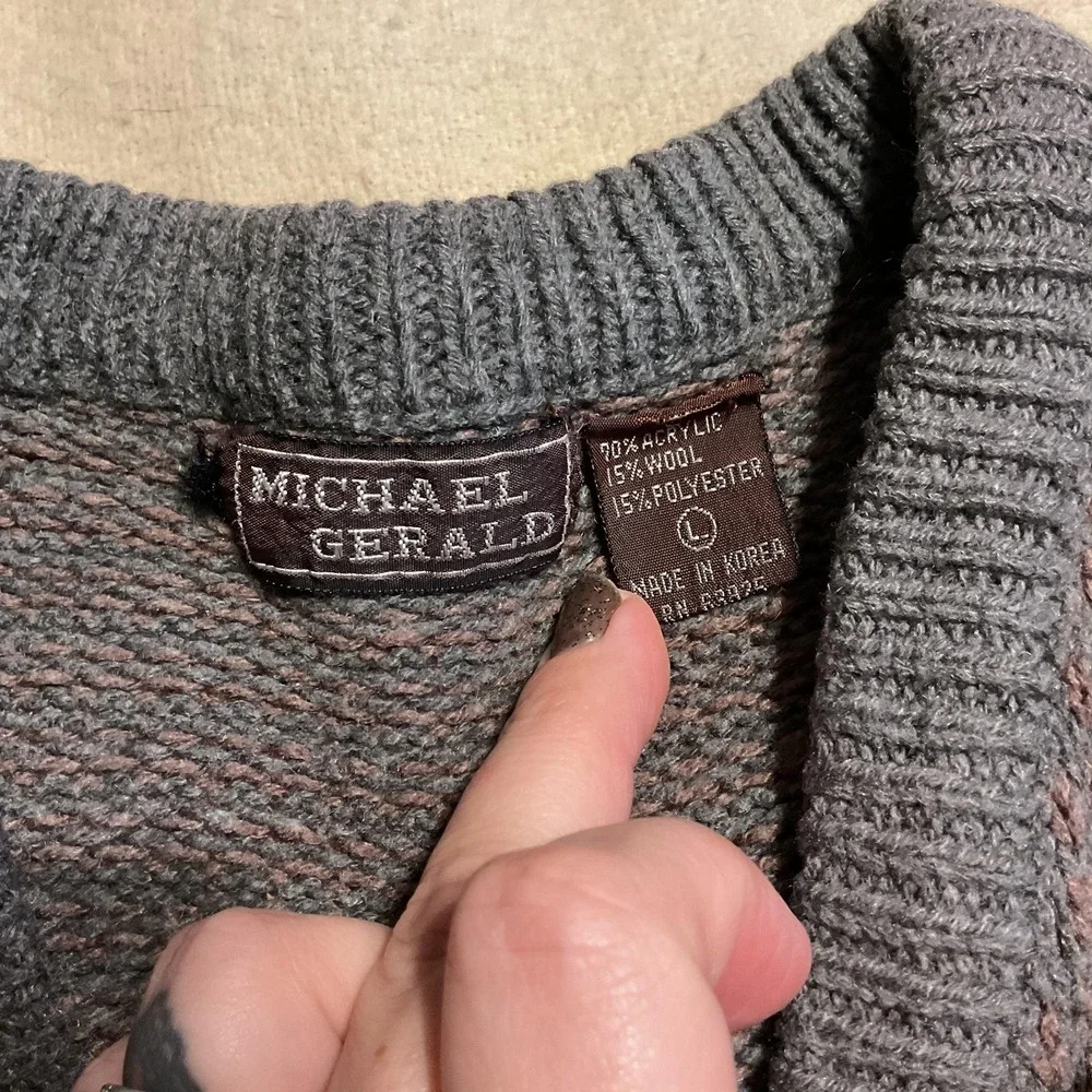 Michael Gerald Sweater Vest Mens Large Gray Striped V Neck Knit Pullover Classic
